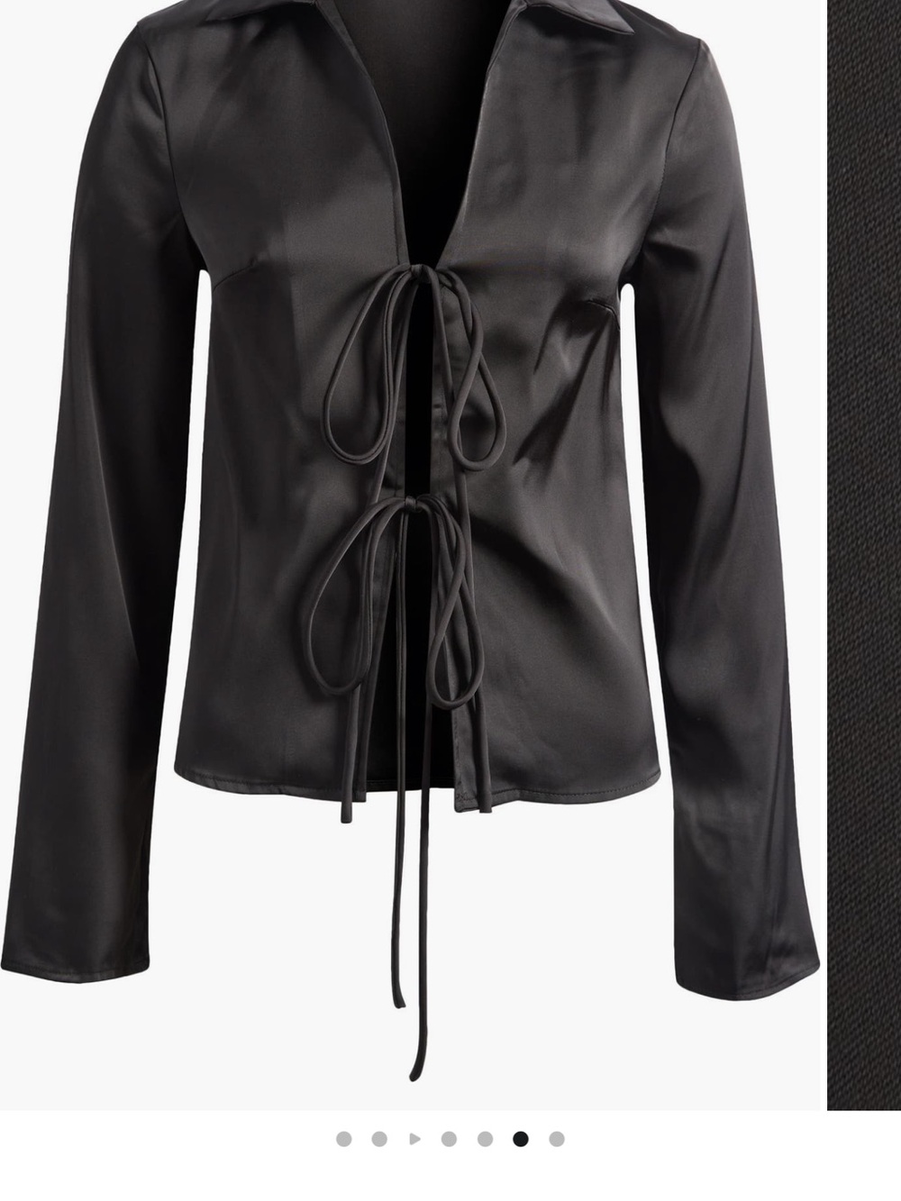 Nasty Gal Black Satin Tie-Front Long Sleeve Blouse - Picture 5 of 8